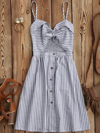 Striped Front Knot Cutout Cami Dress