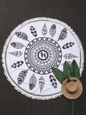 Round Plant Fringed Beach Throw