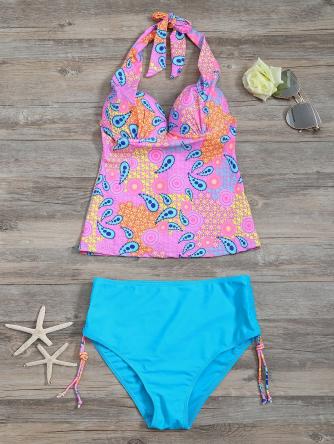 High Waisted Paisley Runched Tankini