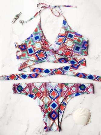 Printed Wrap Front Bikini