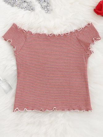 Striped Ruffles Ribbed Top