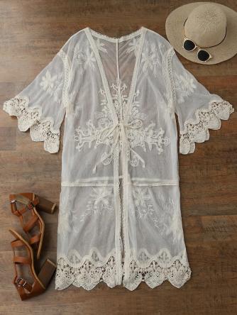 Sheer Tulle Beach Kimono Cover Up