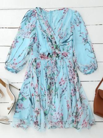 Floral Surplice Flowy Dress