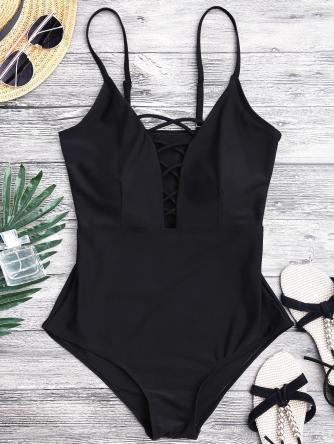 Shaping Crisscross Plunge One Piece Swimsuit