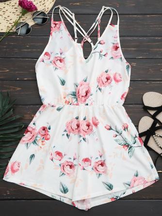 Criss Cross Cami Floral Romper