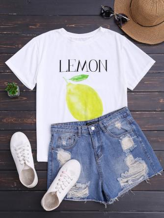 Lemon Print Short Sleeve T-Shirt