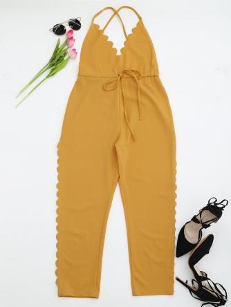 Scalloped Straight Cut Suspender Pants