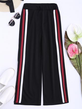 Side Tape Cropped Wide Leg Pants