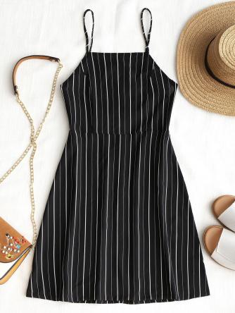 Drawstring Striped Open Back Mini Dress