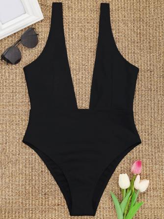 High Cut Plunge Neck Swimsuit