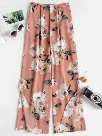 Slit Flower Wide Leg Pants