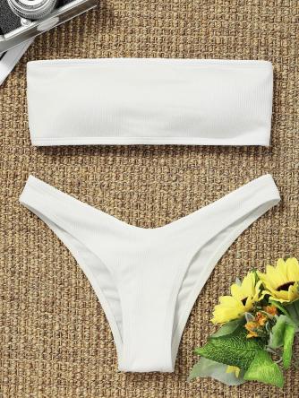 High Cut Ribbed Bandeau Bikini Set