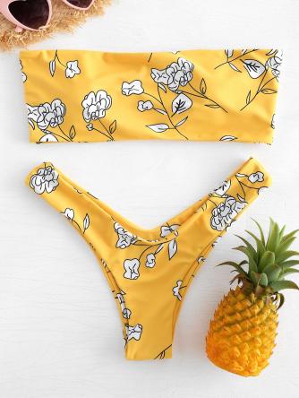 Flower Print Bandeau Bikini Set