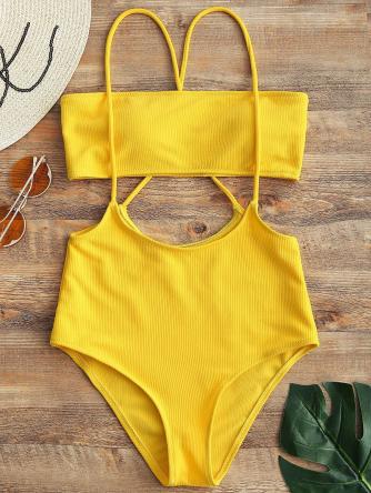 Bandeau Top and High Waisted Slip Bikini Bottoms