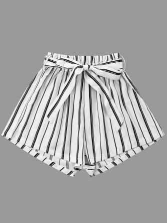 Striped Wide Leg Shorts with Tie Belt