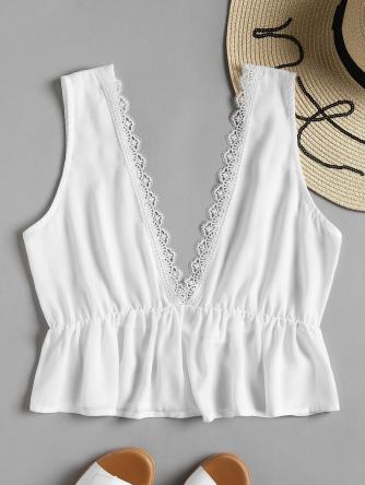 Plunging Neck Lacework Tank Top