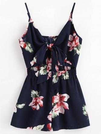 Floral Cutout Tie Front Breezy Romper