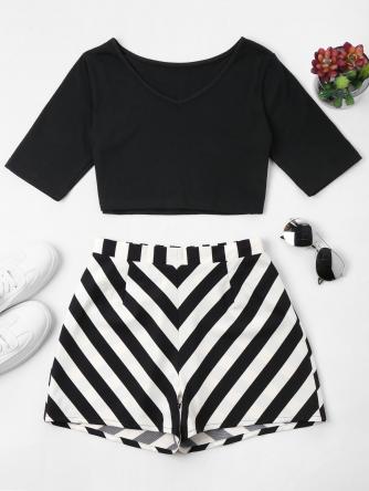 Striped Crop Shorts Set