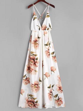 Slit Floral Criss Cross Maxi Dress