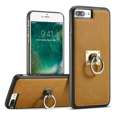 CaseMe H3 for iPhone 7 Plus / 8 Plus Metal Ring Kickstand Leather Case in TPU PC Material Back Cover