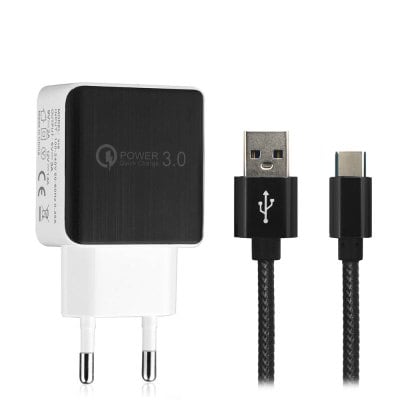 QC3.0 Fast Charging EU Plug USB AC Charger + USB 3.1 Type-C Charging / Data Transfer Cable