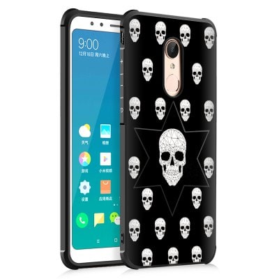 Cover Case For Xiaomi Redmi 5 Plus Skull Design Ultra Slim TPU Shockproof Black Silicone Soft Back case