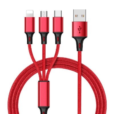 3 in 1 Nylon Braided USB Charge Cable Micro USB + 8 Pin + Type C