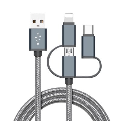 High Speed Nylon Braided Fast Charging 3 in 1 USB Charger Cable for iPhone Android Type C Smartphones