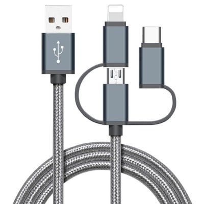 High Speed Nylon Braided Fast Charging 3 in 1 USB Charger Cable for iPhone Android Type C Mobile Phones