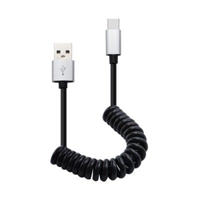 18CM Spring Coiled Retractable USB A Male To Type-C Data Charging Cable