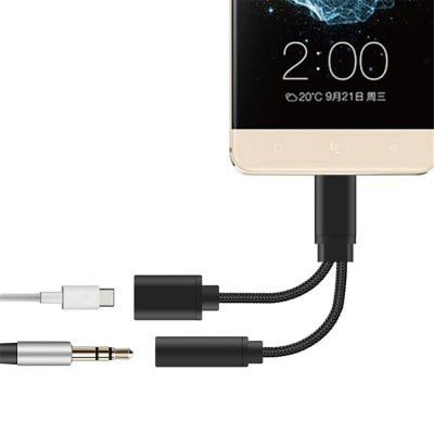 2 in 1 USB-C to 3.5mm Audio Adapter 2 in 1 USB Type C Cable Fast Charge to 3.5mm Audio Jack Headphone Adapter Converter