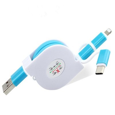 3 in 1 Micro USB Cable Charging Data Sync Retractable Charger Type C Adapter for iPhone / iOS / HTC / Xiaomi / Huawei / Android