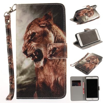 Cover Case for IPhone 6 6S A Male Lion PU+TPU Leather with Stand and Card Slots Magnetic Closure