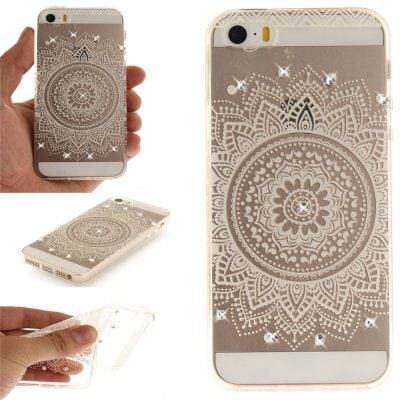 The White Mandala Soft Clear IMD TPU Phone Casing Mobile Smartphone Cover Shell Case for iPhone 5/5S/SE