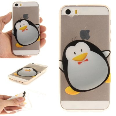 Cover Case for iPhone 5S/SE Cartoon Penguin Soft Clear IMD TPU Phone Casing Mobile Smartphone