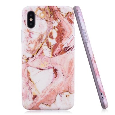 Luxury Marble Stone Pattern Slim Fit Soft Tpu Mobile Phone Case Cover Coque for iPhone X  -  PINK