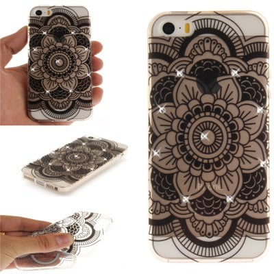 Black Sunflower Soft Clear IMD TPU Phone Casing Mobile Smartphone Cover Shell Case for iPhone 5/5S/SE