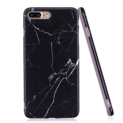 Luxury Marble Stone Pattern Slim Fit Soft Tpu Mobile Phone Case Cover Coque for iPhone 7 Plus - Black