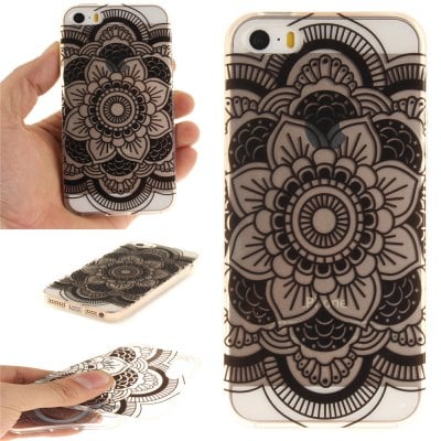 Cover Case for  iPhone 5S/SE Black Sunflower Soft Clear IMD TPU Phone Casing Mobile Smartphone