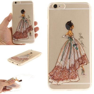 Cover Case for iPhone 6 Plus Hand-Painted Dress Soft Clear IMD TPU Phone Casing Mobile Smartphone