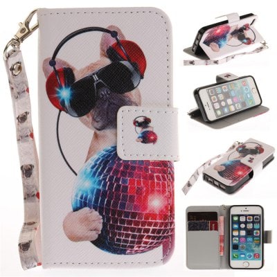 Cover Case for IPhone 5 5S SE Fashion Dog PU+TPU Leather with Stand and Card Slots Magnetic Closure