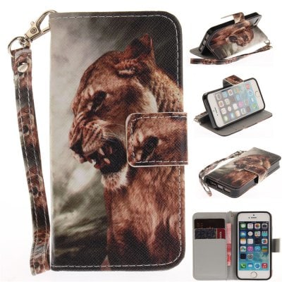 Cover Case for IPhone 5 5S SE A Male Lion PU+TPU Leather with Stand and Card Slots Magnetic Closure