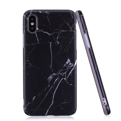 Luxury Marble Stone Pattern Slim Fit Soft Tpu Mobile Phone Case Cover Coque for iPhone X  -  Black