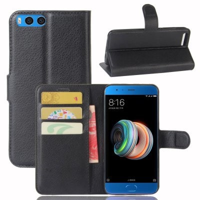 Solid Color Litchi Pattern Wallet Style Front Buckle Flip Pu Leather Case with Card Slots for Xiaomi Mi Note 3