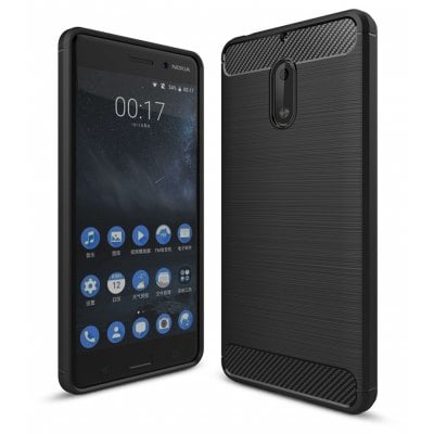 Wkae Solid Color Carbon Fiber Texture TPU Soft Protective Case for NOKIA 6