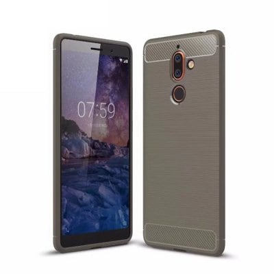 for Nokia 7 Plus Brushed Texture Carbon Fiber Shockproof Soft TPU Back Cover