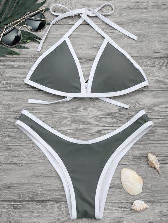 High Cut Contrast Piping Bikini Set