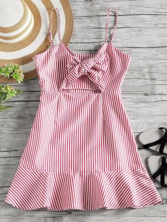 Self Tie Bowknot Striped Cami Dress