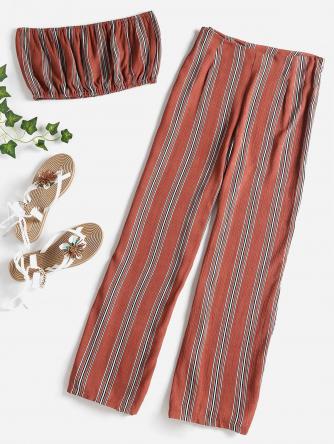 Striped Bandeau Pants Set