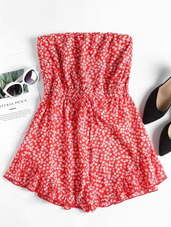 Ruffles Floral Strapless Romper